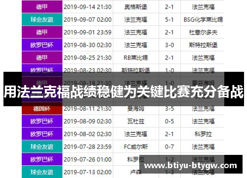 用法兰克福战绩稳健为关键比赛充分备战